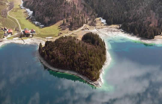 Heart-shaped Walchensee Island